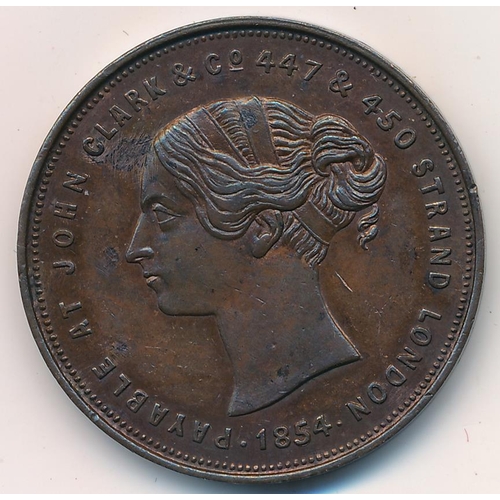 150 - 1854 John Clark & Co London One Guinea token. Obv. Queen Victoria facing left with legend 