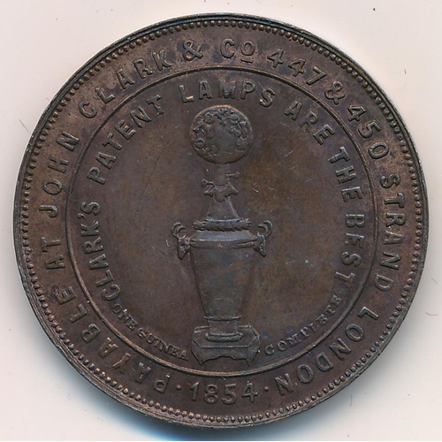 150 - 1854 John Clark & Co London One Guinea token. Obv. Queen Victoria facing left with legend 