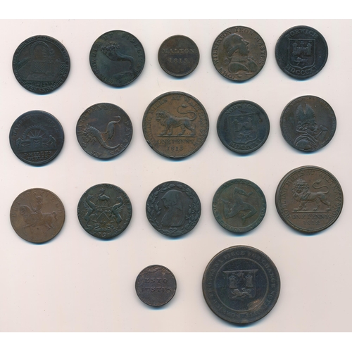 136 - Collection of late 18th and early 19th century copper tokens, generally fair to fine, with twopence ... 