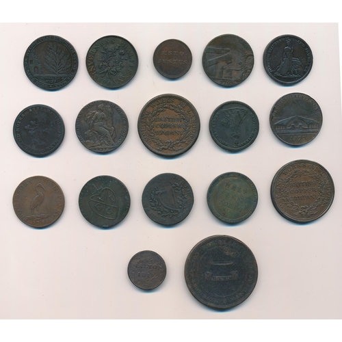 136 - Collection of late 18th and early 19th century copper tokens, generally fair to fine, with twopence ... 