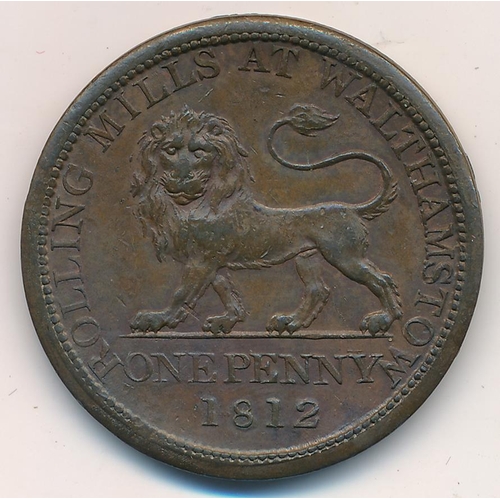 149 - 1812 Walthamstow (Essex) British Copper Company penny token. Obv. Lion walking left with legend 