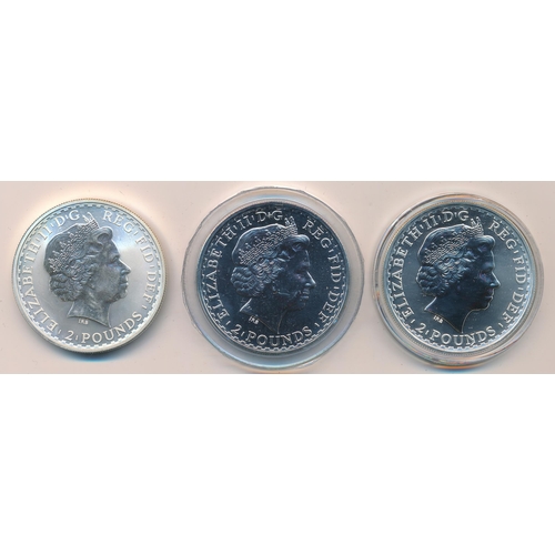 282 - Range of £2 Britannia silver uncirculated (3), with 1998, 1999 and 2010. Qty 3