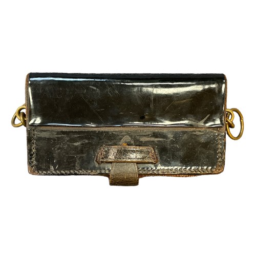 56 - A 19th century Royal Artillery leather belt pouch with brass gunner detail, metal lined for ammuniti... 