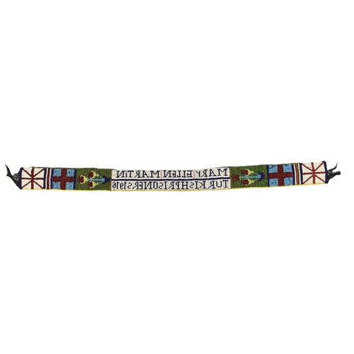 50 - First World War - Ottoman Turkish Prisoner of War beadwork scarf, inscribed ‘Mary Ellen Martin Turki... 