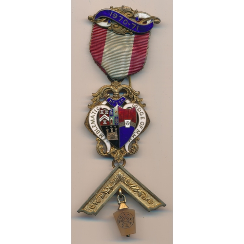 114 - A Masonic silver and enamel Past Master jewel for Emblematic Lodge of M.M.M (No. 350) presented to W... 