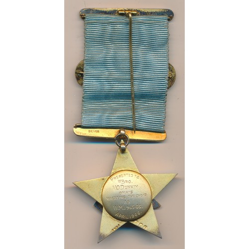 112 - A silver Masonic star shaped medal ‘Presented to W. Bro V.O. Dunkin on his vacating the chair as W.M... 