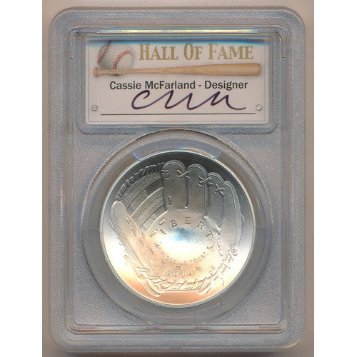 321 - United States of America – 2014 First Curved Silver Dollar PCGS Baseball Hall of Fame $1 with certif... 