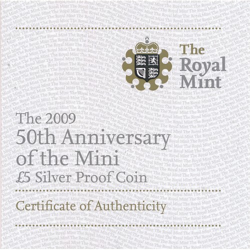 249 - Royal Mint – The 2009 50th Anniversary of the Mini £5 Silver Proof Coin, boxed and with certificate ... 