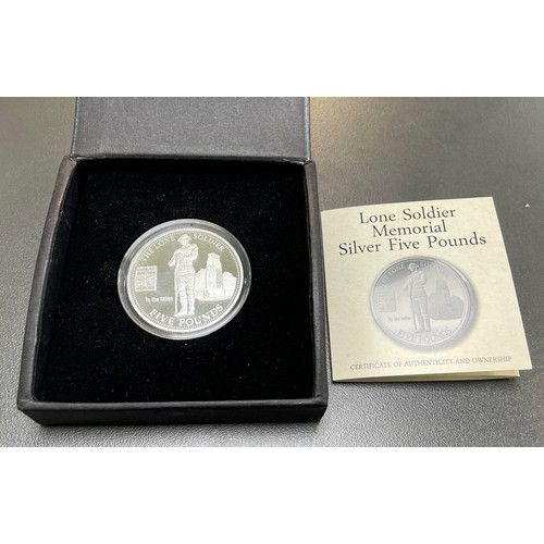 311 - The London Mint Office 2014 Lone Soldier Memorial Silver Five Pounds (£5) proof, boxed with certific... 