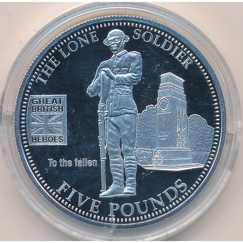 311 - The London Mint Office 2014 Lone Soldier Memorial Silver Five Pounds (£5) proof, boxed with certific... 