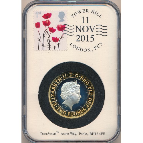 265 - Datestamp 2015 Remembrance Day Silver proof £2 Pound with Royal Navy Battleship, Limited to 250 mint... 