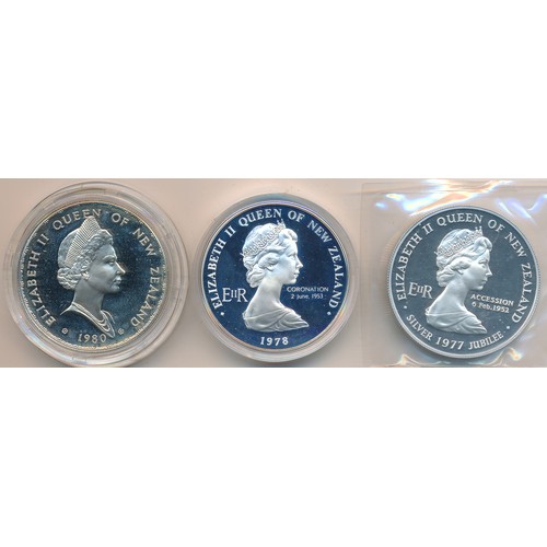 307 - New Zealand – Trio of boxed silver proofs to include 1977 Waitangi Day $1, 1978 $1 and 1980 $1.