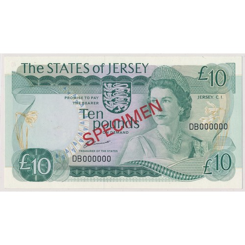 345 - Jersey 1976-88 £10 (Ten Pounds) Specimen note, DB000000, uncirculated.