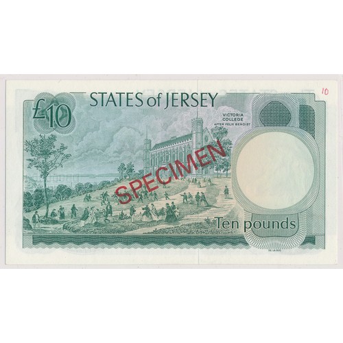 345 - Jersey 1976-88 £10 (Ten Pounds) Specimen note, DB000000, uncirculated.