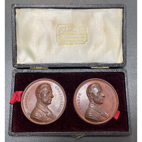 122 - 1903 Joseph Chamberlain 39mm bronze medal twin set, one commemorates Visit to South Africa and the o... 