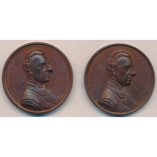 122 - 1903 Joseph Chamberlain 39mm bronze medal twin set, one commemorates Visit to South Africa and the o... 