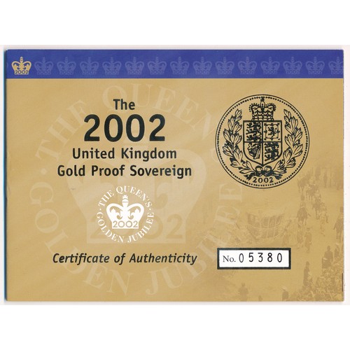 229 - 2002 full sovereign proof FDC, shield design, in Royal Mint case of issue with booklet/certificate N... 