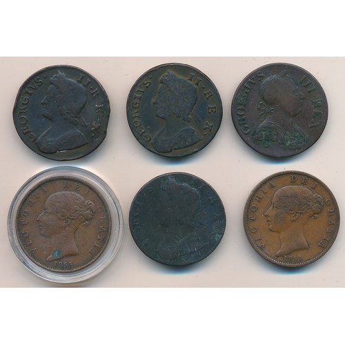 216 - Range of half pennies (6), fair to fine, with George II 1736, 1737, 1738, George III 1775, Victoria ... 