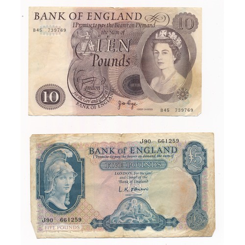 340 - Collection of English banknotes with £5 Page 55Z, 10 shillings Beale N30Z uncirculated, Warren-Fishe... 