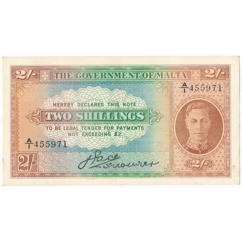 348 - Malta two shillings A/1 455971 good very fine.