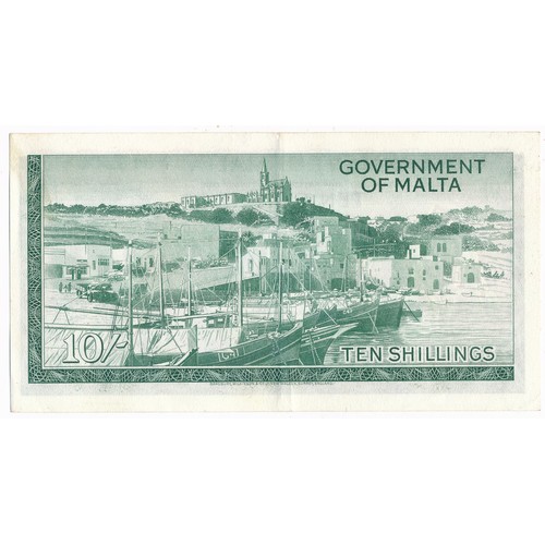 347 - Malta 1949 (1963) ten shillings A/1 915214, nearly extremely fine.