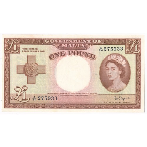 346 - Malta 1949 (1963) £1 A/24 275933, about uncirculated.