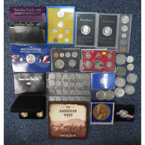 317 - USA collection of coins with Millennium 2000 silver eagle uncirculated and coloured in presentation ... 