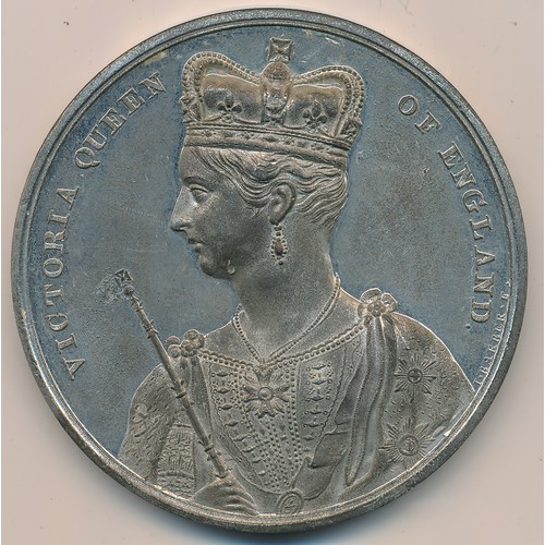 115 - Queen Victoria Coronation 1838 white metal medal, by J. Barber, published by Messrs. Griffin & Hyam.... 