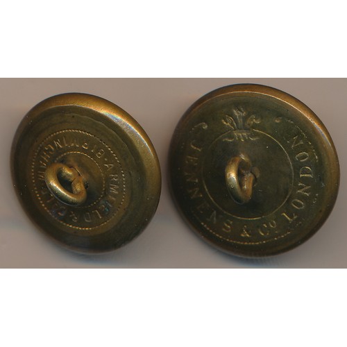 96 - Ireland – Pair of brass Military buttons to include South Irish Horse button with clover design, ins... 