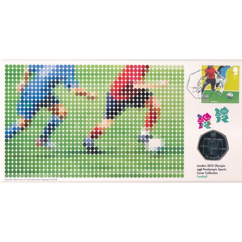 257 - London 2012 Olympics 50p Football Offside rule stamp and coin cover.