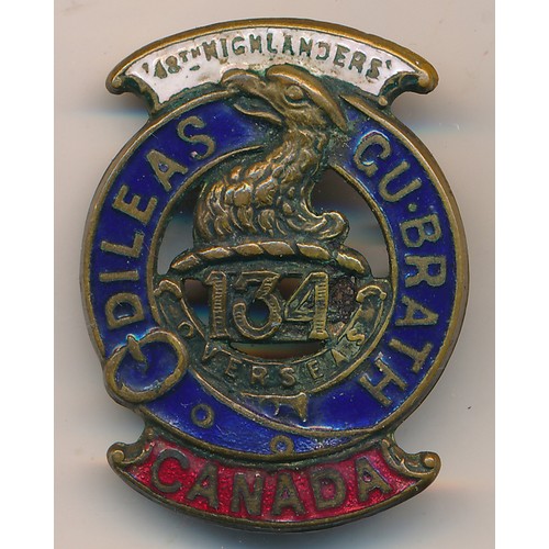 80 - 48th Highlanders of Canada overseas brass cap badge “DILEAS CUBRATH” 134, loops with eagle head desi... 