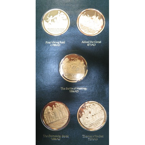 126 - A History of the English-Speaking Peoples set of 50 22ct gold-plated sterling silver proof 45mm meda... 