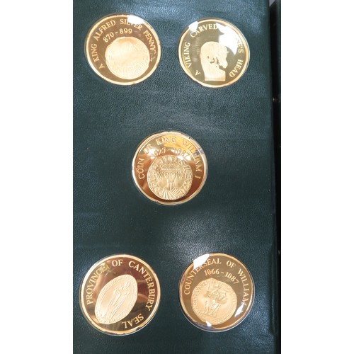 126 - A History of the English-Speaking Peoples set of 50 22ct gold-plated sterling silver proof 45mm meda... 