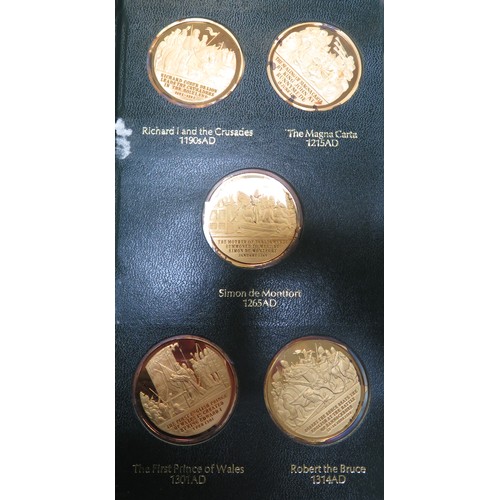 126 - A History of the English-Speaking Peoples set of 50 22ct gold-plated sterling silver proof 45mm meda... 