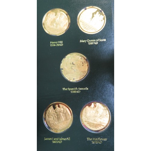 126 - A History of the English-Speaking Peoples set of 50 22ct gold-plated sterling silver proof 45mm meda... 