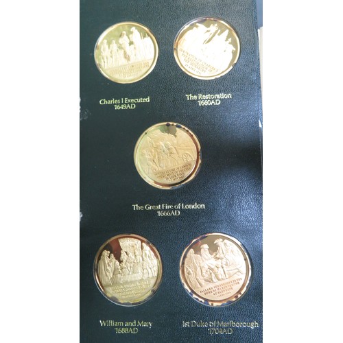 126 - A History of the English-Speaking Peoples set of 50 22ct gold-plated sterling silver proof 45mm meda... 