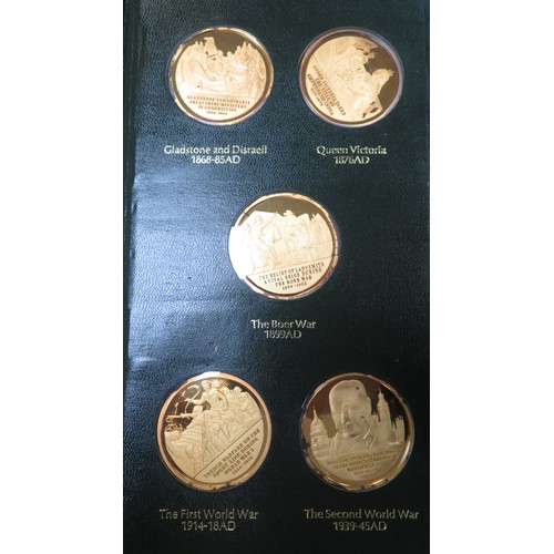 126 - A History of the English-Speaking Peoples set of 50 22ct gold-plated sterling silver proof 45mm meda... 