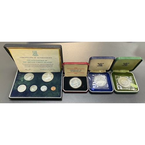 332 - World silver coins with British Virgin Islands 1974 proof cased set of 6 FDC, boxed silver proofs FD... 