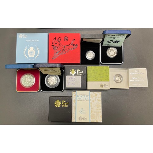 275 - Collection of boxed silver proofs (11), with crown 1977, £2 1986 Commonwealth Games, 2018 Lunar Year... 