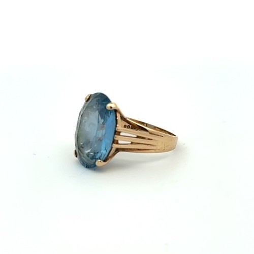 18 - 9ct gold fully hallmarked dress ring, set with large oval brilliant cut blue paste gemstone. Size O
... 