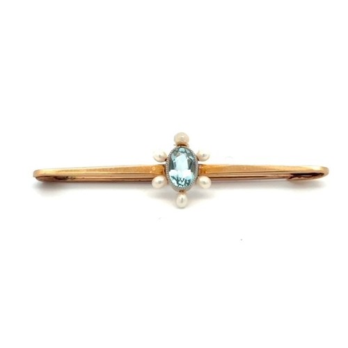 24 - Two gold, aquamarine and seed pearl brooches. Includes a 9ct gold brooch in art nouveau style, with ... 