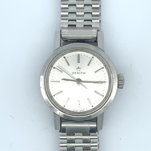 86 - Zenith ladies watch, circa 1970s, No. 660A065. baton numerals, stainless steel bracelet.