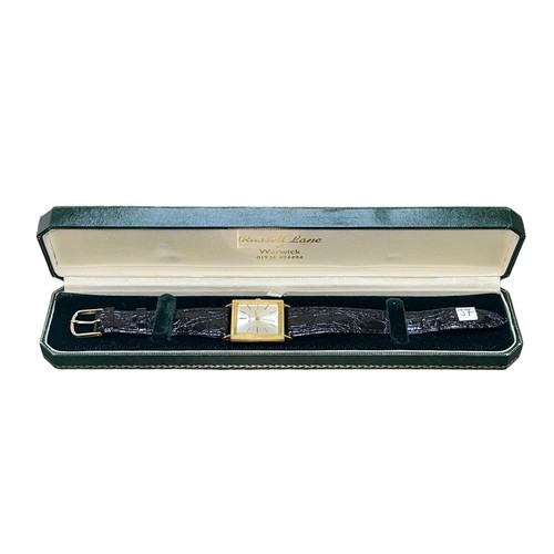 156 - Jacey Swiss 18ct gold 1960's mechanical watch with black leather strap, in box, total watch weight 2... 