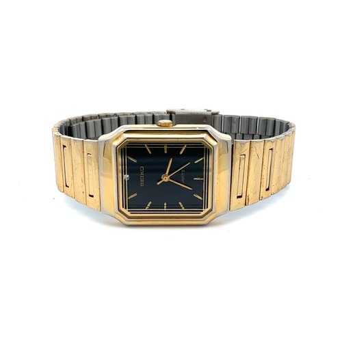 160 - Seiko gold plated stainless steel quartz watch with black rectangular dial and gold plated stainless... 