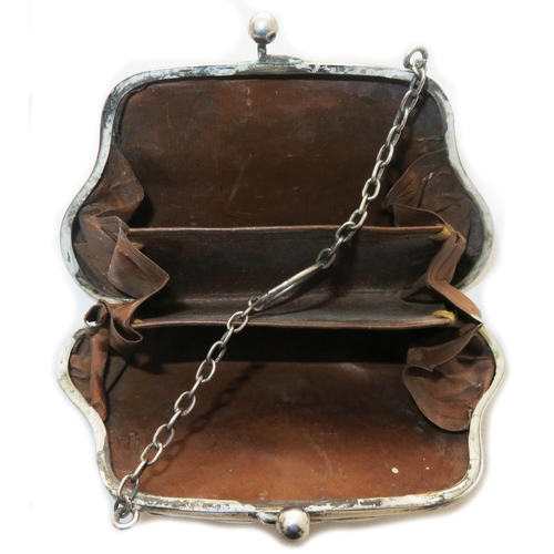 76 - 2 silver finger purses and a silver compact all engraved with foliate decoration. Includes a George ... 