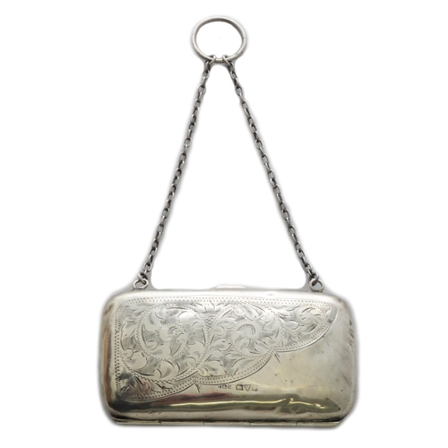 76 - 2 silver finger purses and a silver compact all engraved with foliate decoration. Includes a George ... 