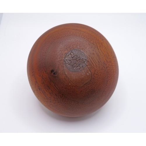 240 - Roger Sloan (1920-2009) – a 1970’s walnut turned small wooden vase with oak root cross-sections by M... 