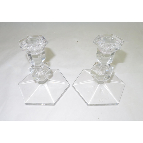 238 - Val Saint Lambert – Pair of Val Saint Lambert Belgian Clear Crystal candle holders, in original box ... 