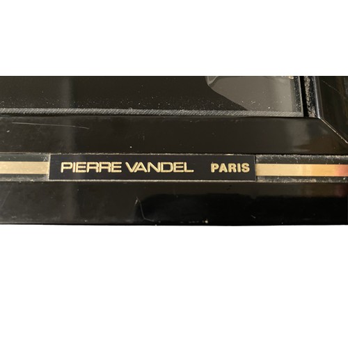 263 - Pierre Vandel Paris 1979 nest of tables, black metal and glass with gold highlights and brass namepl... 