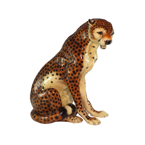 309 - A large glazed ceramic Cheetah in seated position, likely Italian in origin. Superb condition. Heigh... 